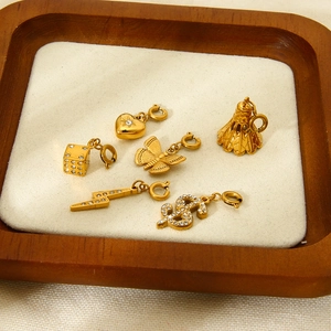 Gold 18k plated stainless steel pendants with rhinestones in various jewelry shapes