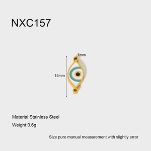 Macro view of stainless steel evil eye pendant with 15mm height and dimensions details