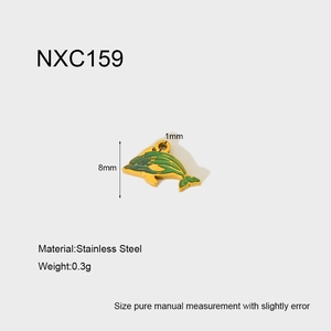 Detailed view of 8mm green enamel dolphin pendant made of stainless steel for jewelry DIY