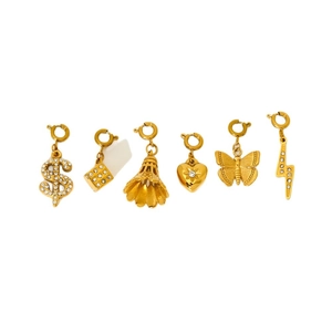 Gold plated cubic zirconia charms set featuring dice butterfly and lightning pendants