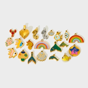 DIY colorful enamel charms set featuring mermaid heart and rainbow stainless steel pendants