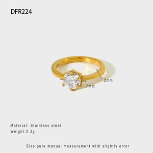 Detailed specs showing 7mm cubic zirconia stone set in 18k gold plated stainless steel