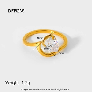 Detail view showing 1.7g weight and 10x8mm pear cut zircon on 18K gold plated ring