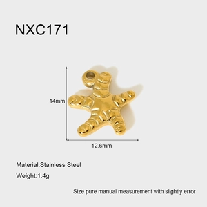 Detailed view of 18K gold plated stainless steel starfish pendant with textured finish