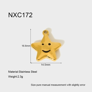 Detailed view of gold plated stainless steel star pendant with measurements and product weight