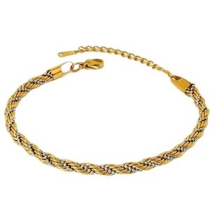 Minimalist twisted rope mixed-color stainless steel bracelet with 18k gold plating