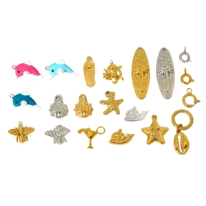 Golden 18K plated stainless steel marine pendants featuring dolphin and octopus for DIY jewelry