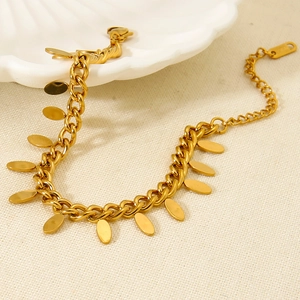 Bracciale Minimalista in Acciaio Inossidabile con Pendente a Foglia per Donna Placcato Oro 18K Argento Impermeabile Catena Curb Regolabile Gioielli Stile Ins