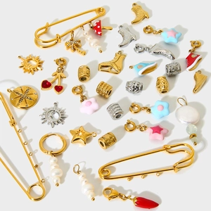Accesorios para la Fabricación de Joyas de Acero Inoxidable Chapado en Oro 18K Esmalte Zapato Estrella Luna Brújula Cereza Perla Artificial Dijes