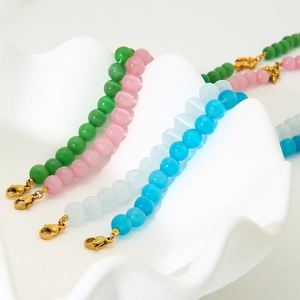 Handmade colorful cat's eye glass bead necklaces with secure gold-tone lobster clasps