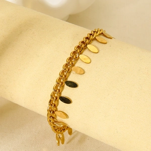 Elegante bracciale a catena in acciaio inossidabile placcato oro 18K con ciondoli foglia