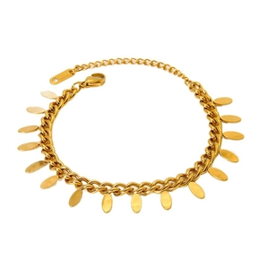 Bracciale in acciaio inossidabile placcato oro 18K con ciondoli a foglia ovale