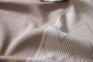 Close-up of Japanese style wavy jacquard texture and geometric linen fabric pattern