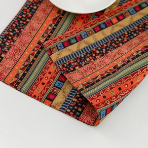 Red striped cotton linen table runner with bohemian patterns and thick thermal insulation