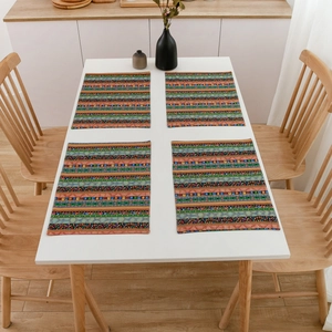 Set of 4 bohemian striped table mats with heat-resistant fabric for dining room decor