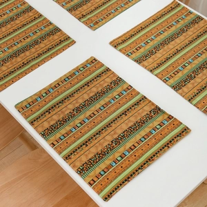 Four-piece striped table mats with warm bohemian patterns for home dining decor