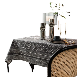 Linen cotton rectangular tablecloth with black and white geometric triangle patterns