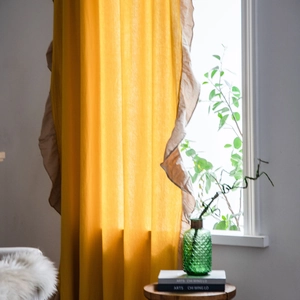 Tenda da cucina gialla stile francese con volant e trama in cotone e lino