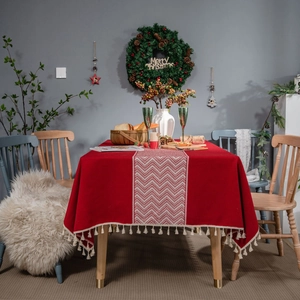 Jacquard Wave Pattern Rectangular Tablecloth With Tassel Fringe Holiday Christmas Wedding Home Decor Chemical Fiber Tablecloth