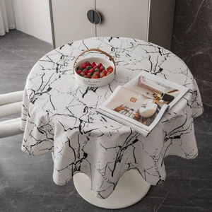 Modern Minimalist Round Cotton Linen Tablecloth Marble Geometric Print Dustproof Table Cover For Home Kitchen Dining Decor