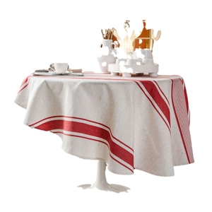 Runde Leinentischdecke mit roten Streifen für Esstische und Couchtische Dekoration