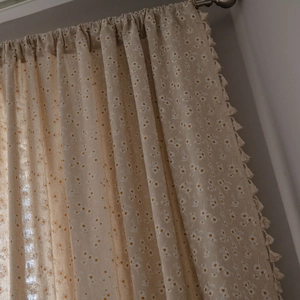 Linen cotton floral curtain with daisy print and tassel trim in pastoral style