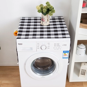 Minimalist black and white plaid dust cover for washing machine and refrigerator top