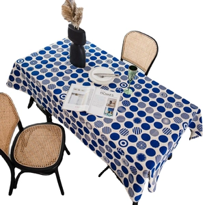 Modern rectangle tablecloth with blue and white polka dot geometric patterns