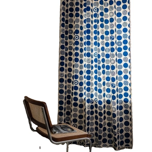 Modern Bohemian style curtain with blue geometric dot prints and high drape fabric