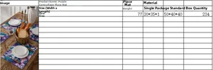 Detailed specification chart showing purple camouflage cotton linen placemat dimensions
