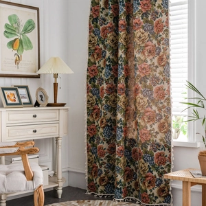 Blumen-Jacquard-Vorhang mit Quasten im Landhausstil für die Fensterdekoration