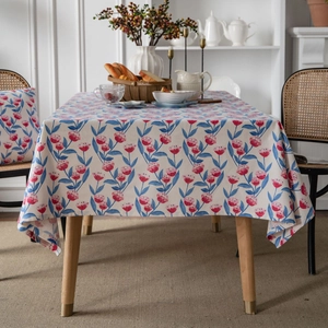 Pastoral Floral Cotton Linen Tablecloth Rectangular Pink Flower Printed Table Cover For Dining Room Kitchen Home Decor