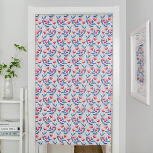 Floral print Japanese Noren door curtain with pink blossoms and green leaves