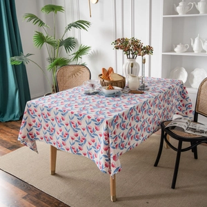 Floral cotton linen tablecloth with pink flower pattern for rectangular dining tables