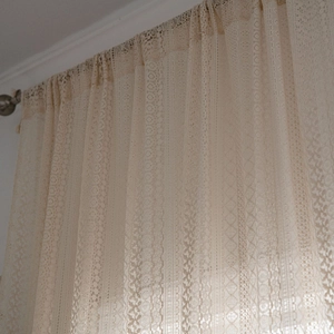 Beige crochet lace curtain with geometric hollow patterns in American country style