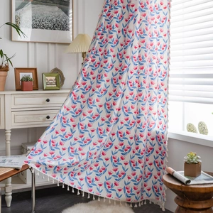 Boho Blumendruck Baumwolle Leinen Vorhang Mit Quasten Pastoral Stil Stangentasche Öse Halbschattierung Fenster Deko Für Küche Schlafzimmer