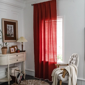 Solid Color Cotton Pom-Pom Curtain For Small Window Kitchen Semi Blackout Korean Pastoral Style Rod Pocket Hook Grommet
