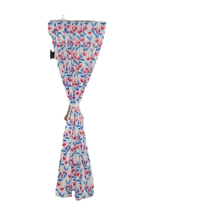 Pink tulip floral pattern door curtain with white tieback in a pastoral style
