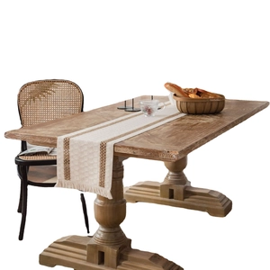 Striped woven cotton linen table runner with fringes for American style festive decor