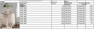 Detailed size chart for lace tablecloth featuring colorful floral embroidery specifications