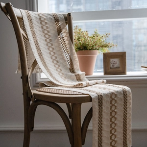 Bohemian Cotton Linen Table Runner Jute Hand-Woven Geometric Striped Table Decoration With Tassels For Home Dining Wedding Party