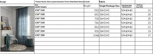 Size chart for blue bohemian geometric curtains with black tassels and various length options