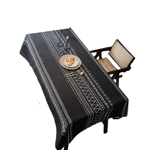 Bohemian black and white geometric printed cotton linen tablecloth for rectangular dining tables