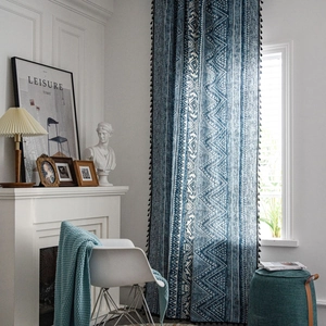 Bohemian Geometric Print Cotton Linen Curtain With Black Tassels For Living Room Bedroom Kitchen Ethnic Window Drape
