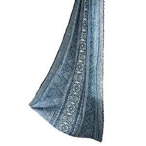 Bohemian blue geometric print curtain with tassels and elegant ethnic patterns