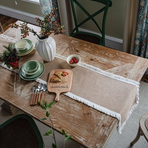 Natural Jute Table Runner With White Tassels Rustic Farmhouse Style Burlap Table Runner For Wedding Party Home Dining Decor