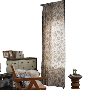 Floral print American country style curtains in beige for living room decor