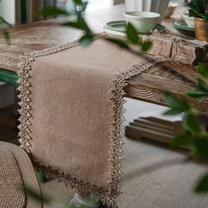 Natural Jute Table Runner With Lace Tassels For Farmhouse Wedding Party Home Decor Vintage Burlap Woven Table Runners