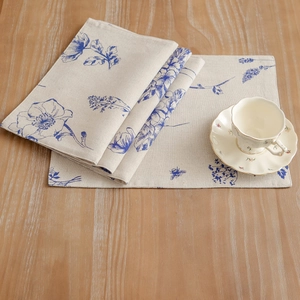 Vintage Cotton Linen Floral Print Placemats Bee Flower Pattern Double Layer Heat Resistant Table Mats For Kitchen Dining