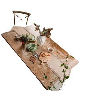 Natural jute table runner with lace trim and tassels for festive party home decoration